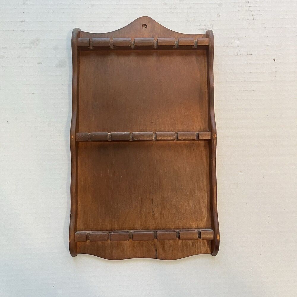 VTG 3 Tier Wood Spoon Rack Wall Hanging Collector Spoon Display 16x9 18 Slots